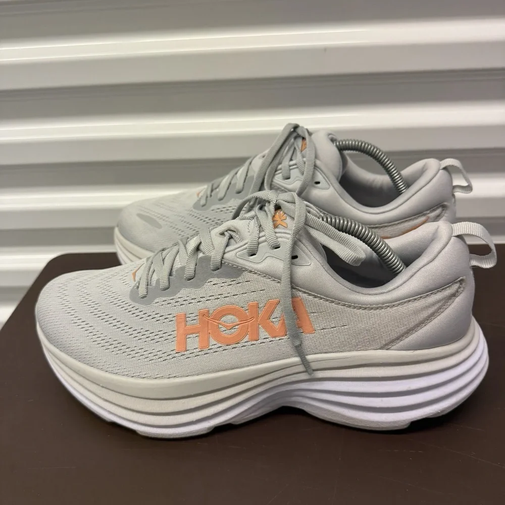 Hoka One Clifton 8 Shoes Womens Sz 11 D Gray Athletic Sneakers NO INSOLES**